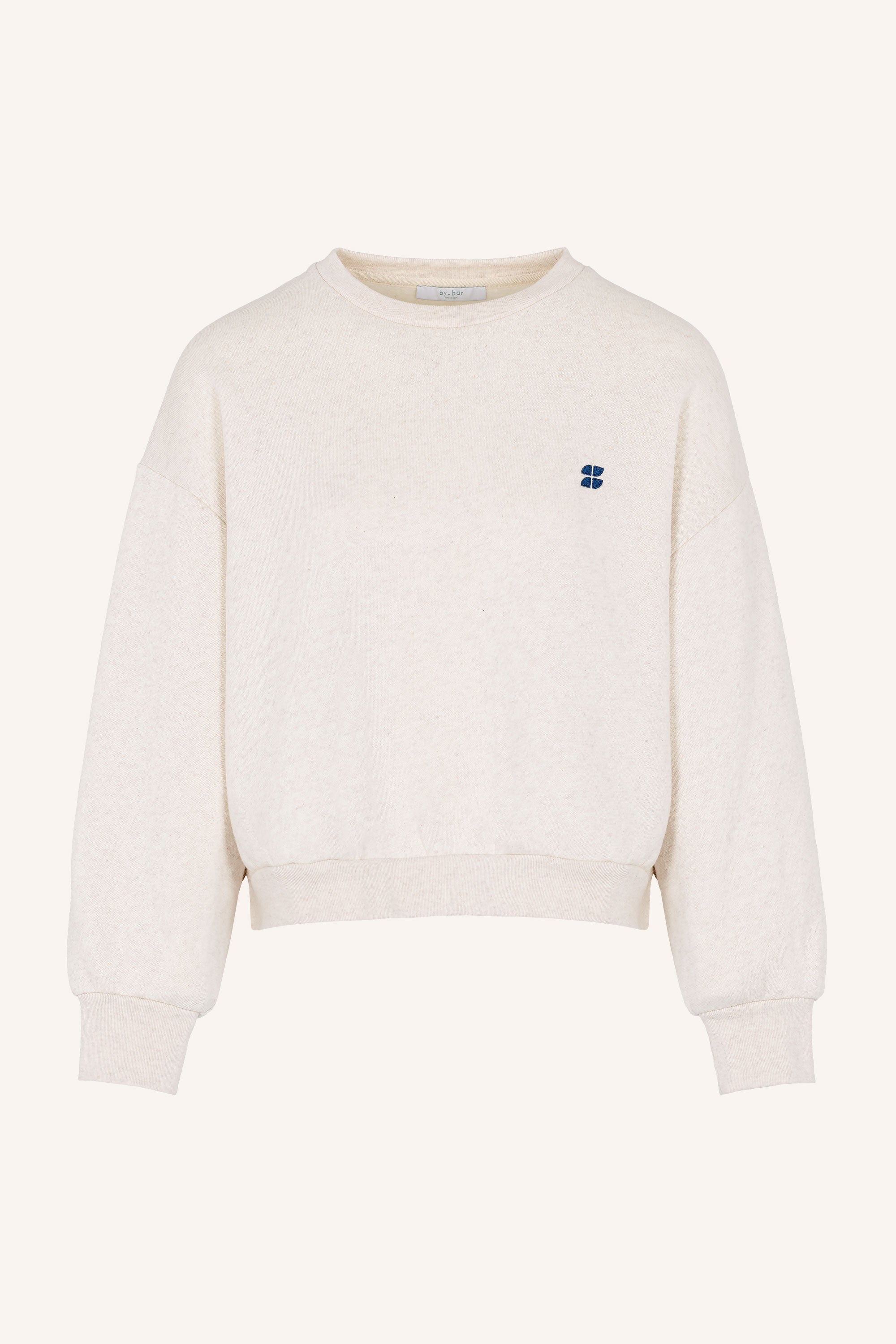 bibi-logo-sweater-oyster-melee-casual fit-biologisch katoen-ronde halslijn-by-bar-productfoto