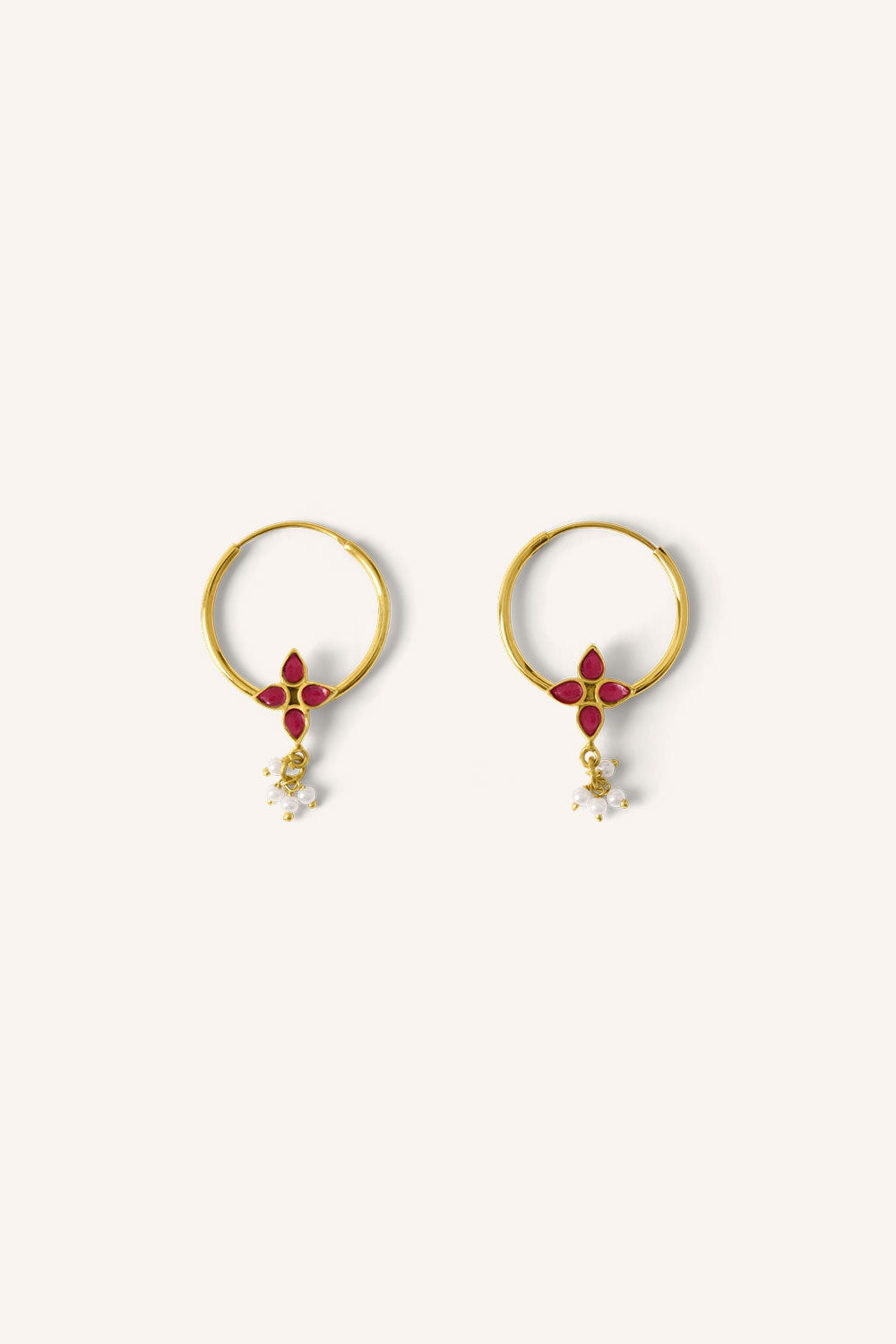asha-earring-ruby-gold plated-all-time classic-by-bar-vooraanzicht