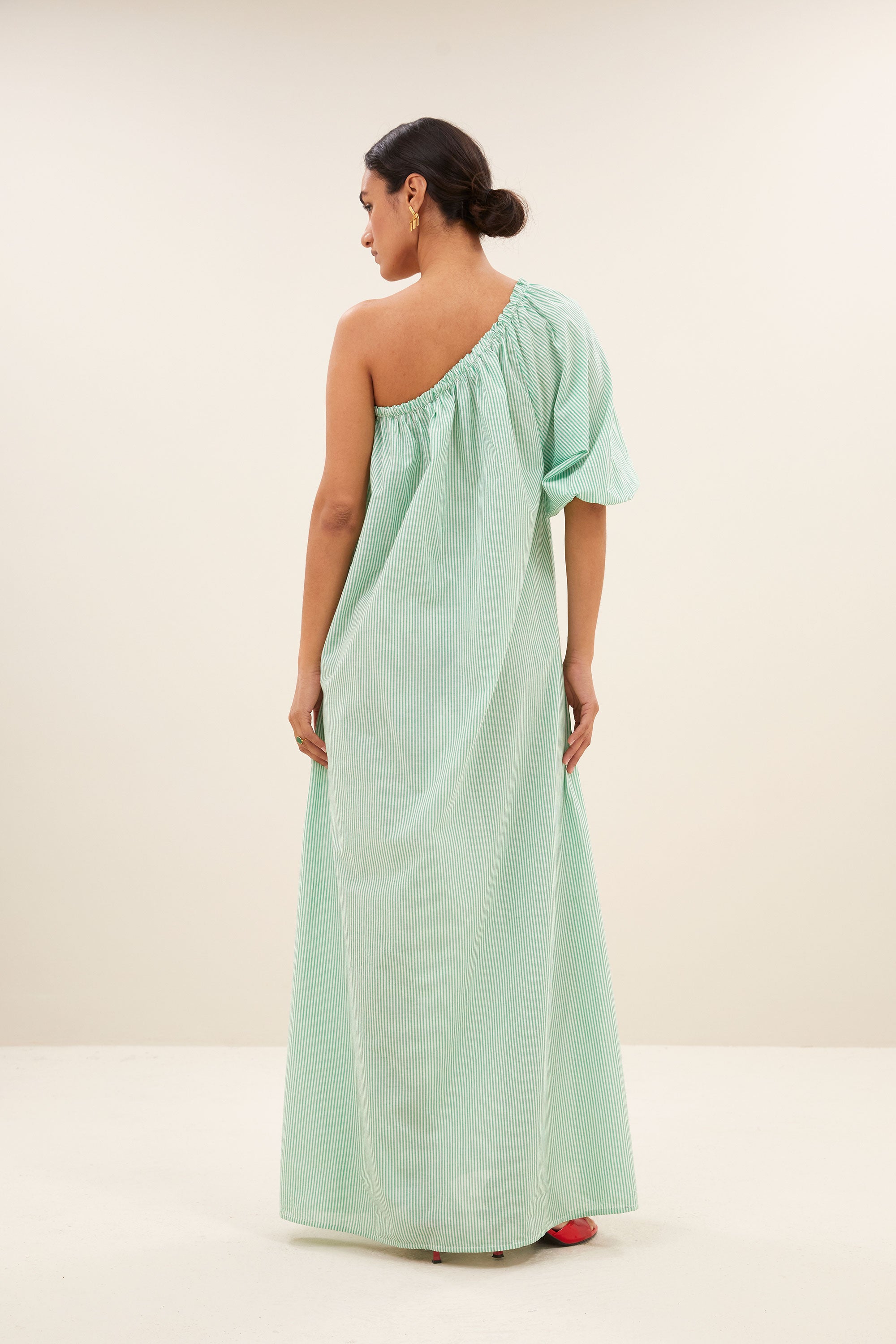 stella dress green pin stripe back image