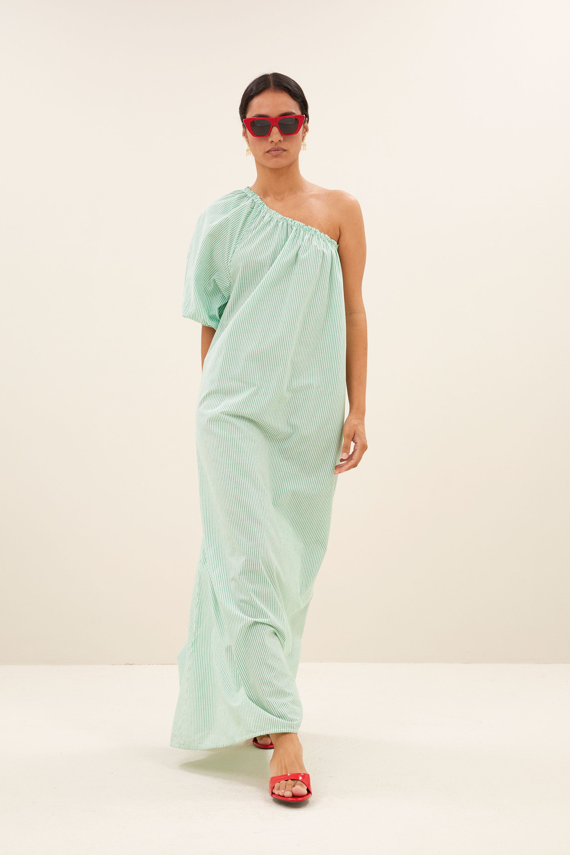 stella dress green pin stripe extra image