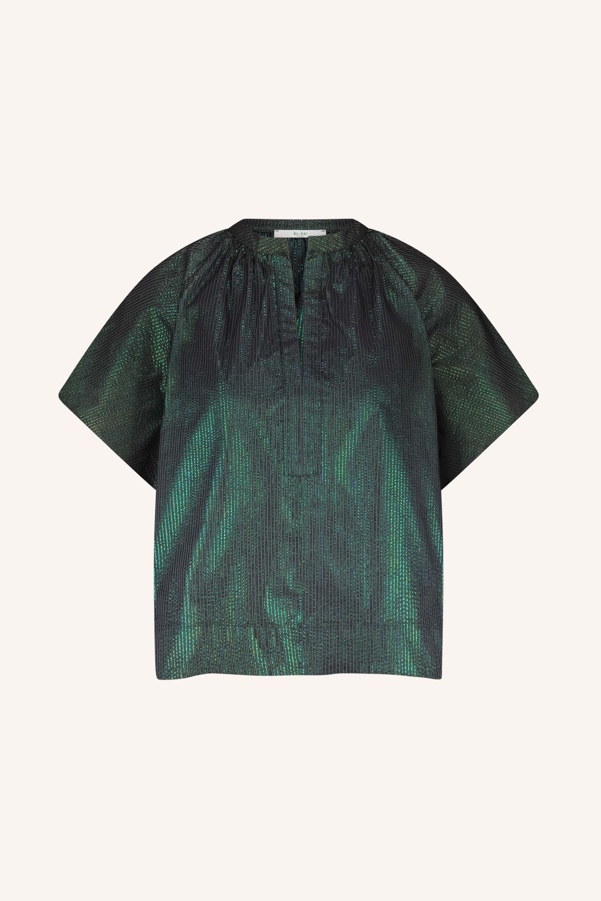 vina-electric-blouse-electric-green-korte fit-geplooide details-v-halslijn-by-bar-productfoto