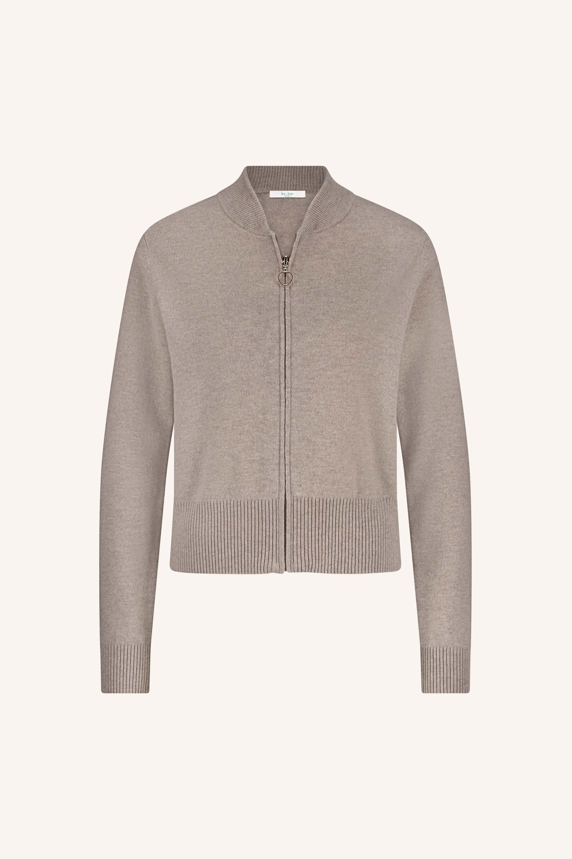 zipp cardigan - dark sand, casual fit, must-have essential, ritssluiting - by-bar - achteraanzicht