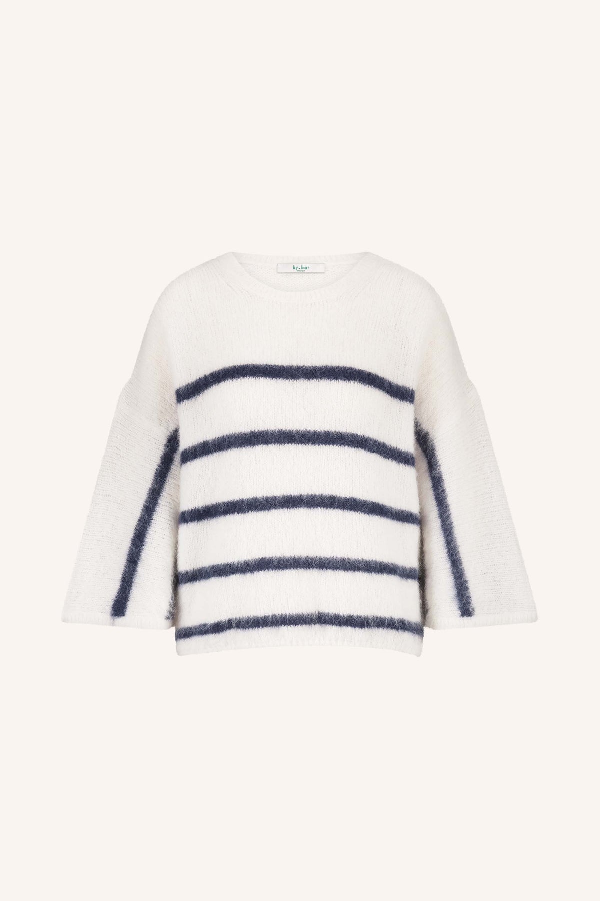 fleur stripe  pullover - marine stripe, vleermuis mouw, losvallende pasvorm, wolblend - by-bar - productfoto