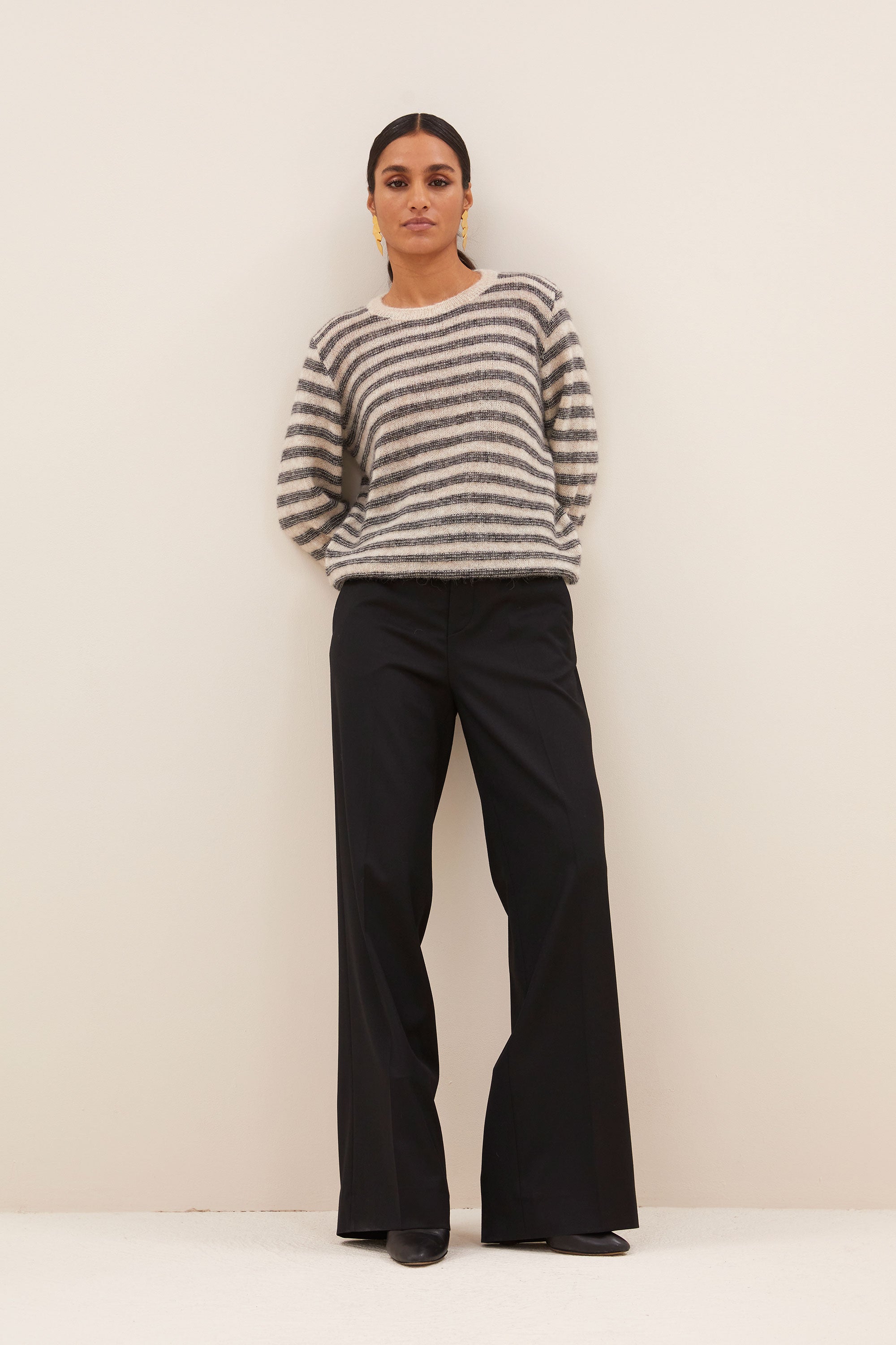 spila stripe pullover - sand mill stripe, alpacamix kwaliteit, must-have essential, normale pasvorm - by-bar - extra 