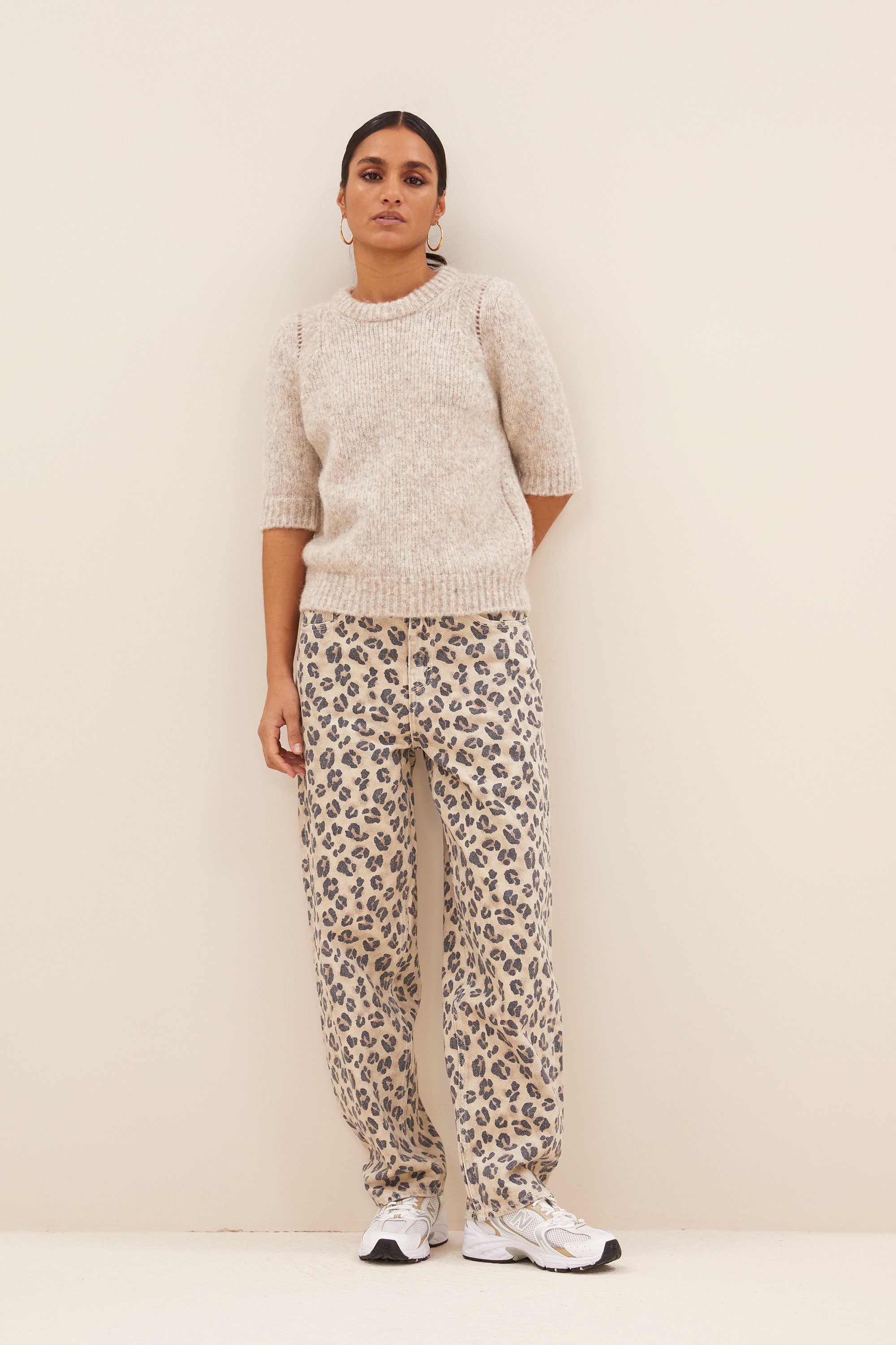 lova bulky pullover - stone melee, all-time classic, aansluitende fit, wolblend - by-bar - achteraanzicht
