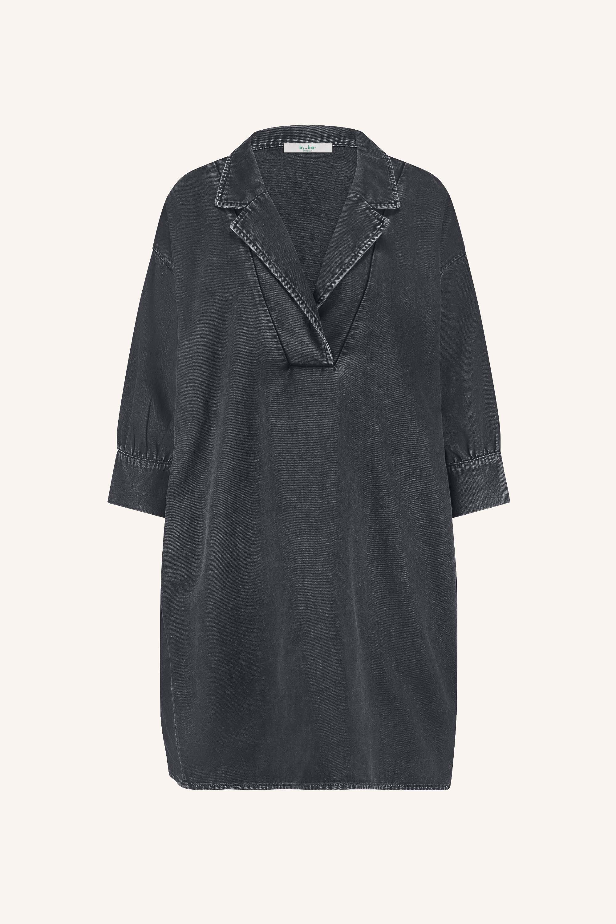pino twill dress - jet black, a-lijn fit, verborgen steekzakken, midi lengte - by-bar - productfoto
