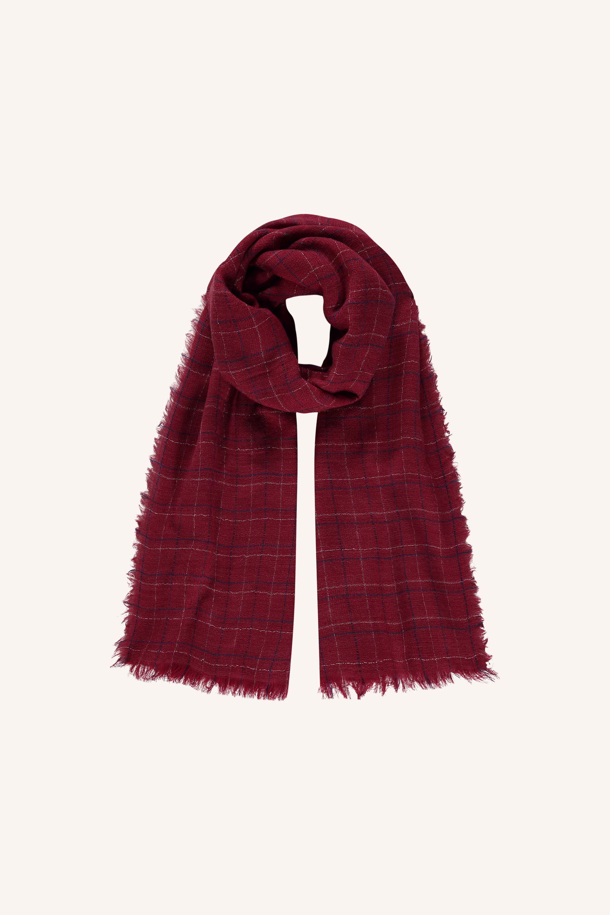 fiora scarf - vintage red, subtiel geweven lurex draad, wolblend - by-bar - productfoto