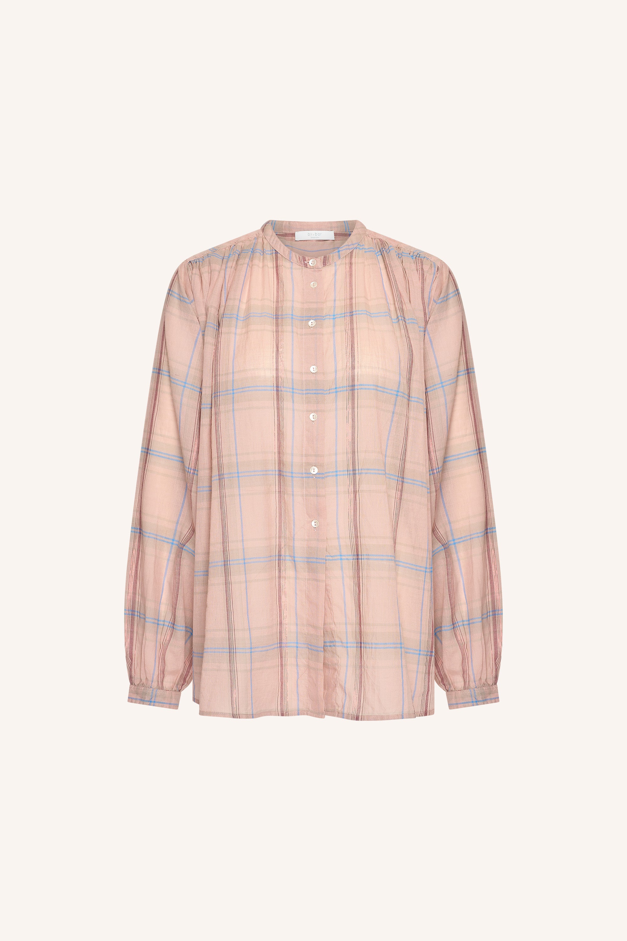 nyka-pink-check-blouse-blush-pink-check-knoopsluiting-normale pasvorm-ronde halslijn-by-bar-productfoto
