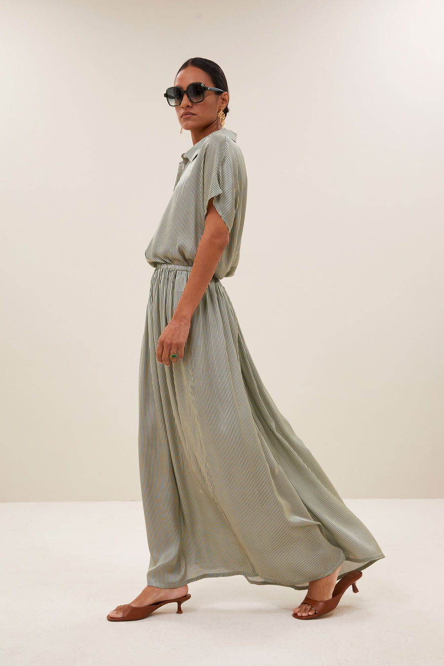 karly viscose stripe blouse | green stripe