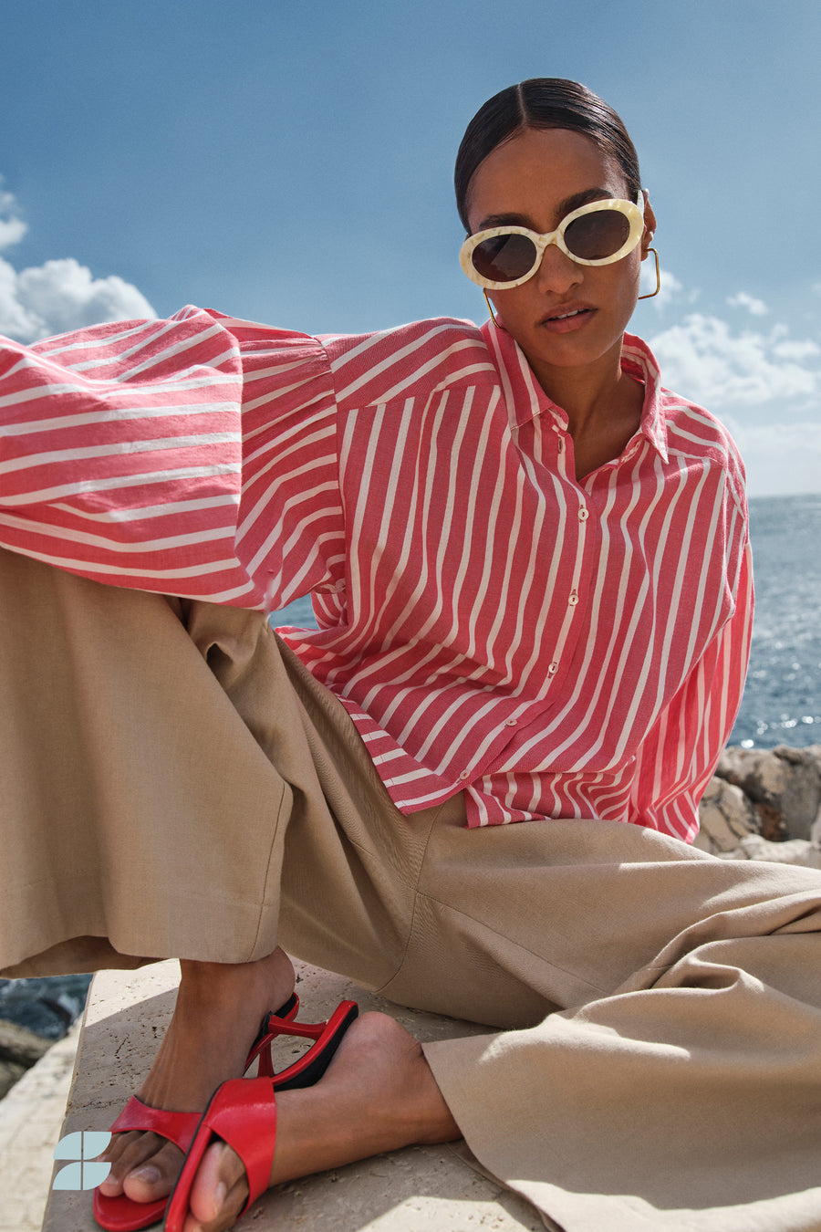 sarah short stripe blouse | red stripe