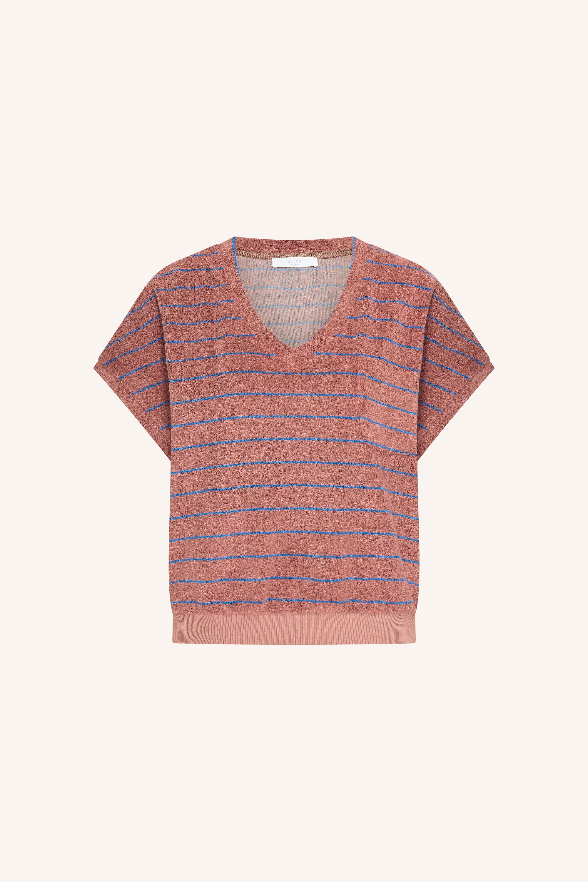 tyler-slub-stripe-top-withered-rose-stripe-casual fit-normale pasvorm-v-halslijn-by-bar-productfoto