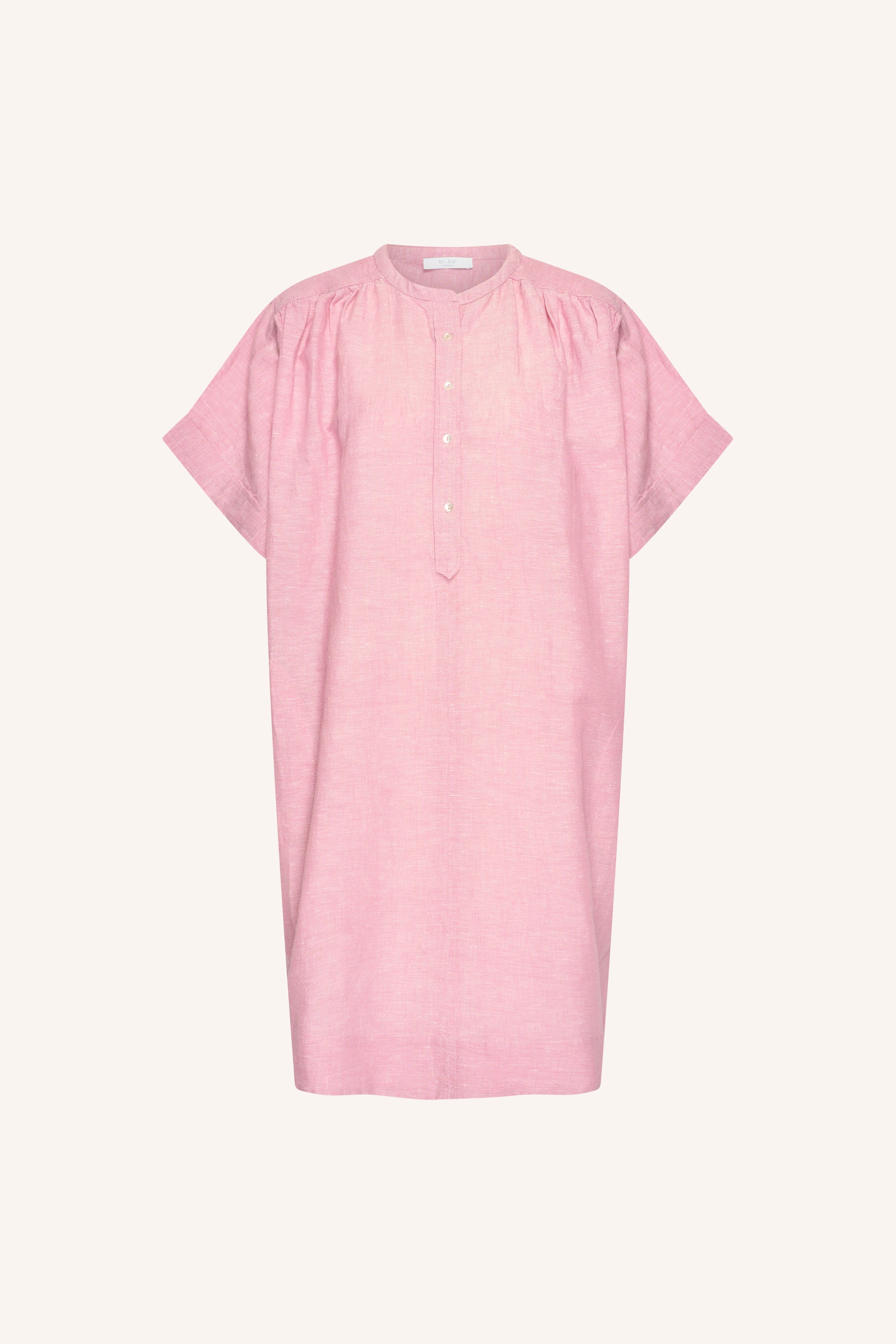 amber-linen-dress-dusty-pink-knoopsluiting-linnen kwaliteit-ronde halslijn-by-bar-productfoto