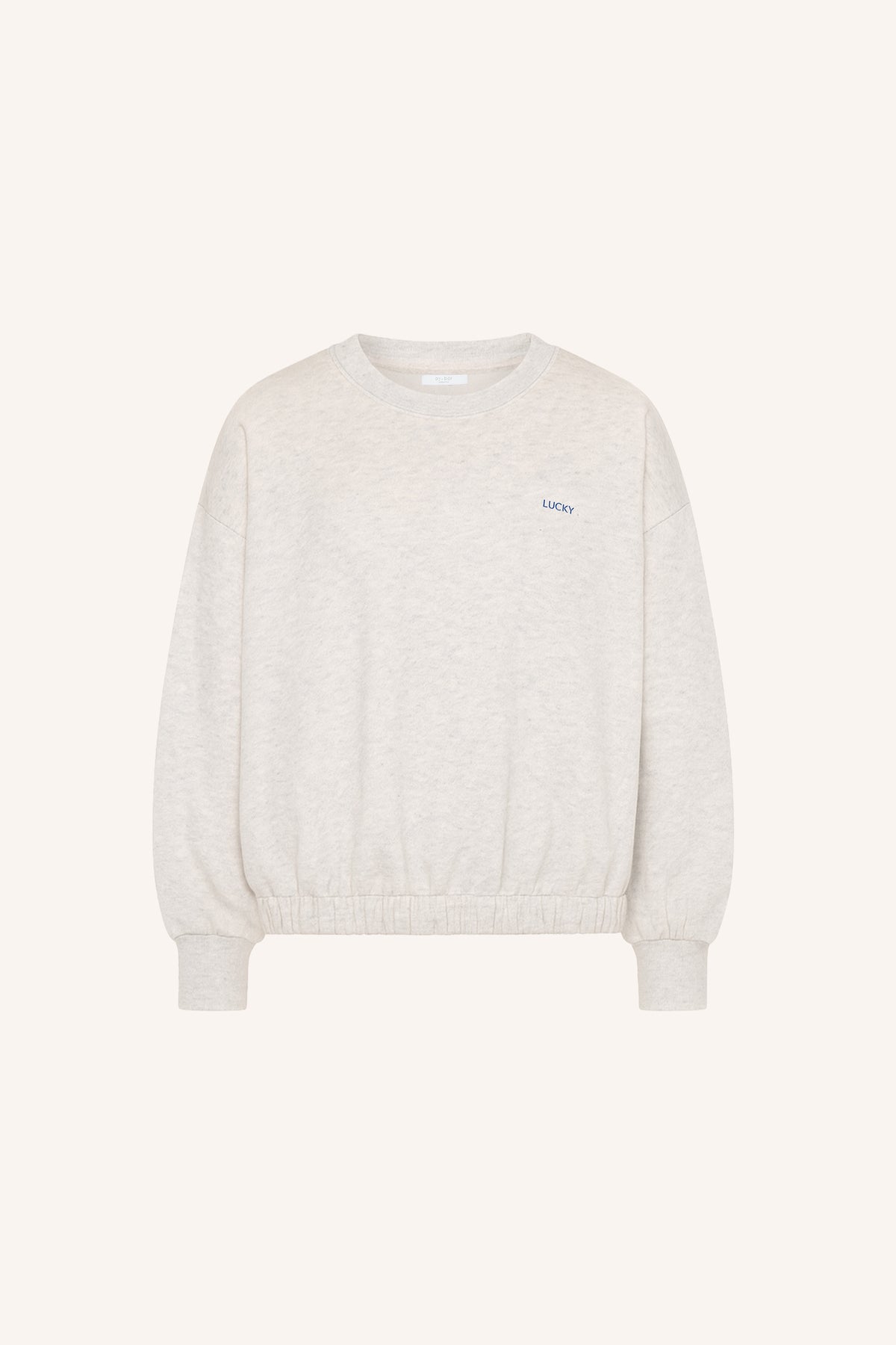 malyn-grey-sweater-light-grey-melee-comfortabele pasvorm-verlaagde schoudernaden-elastieken band-by-bar-productfoto