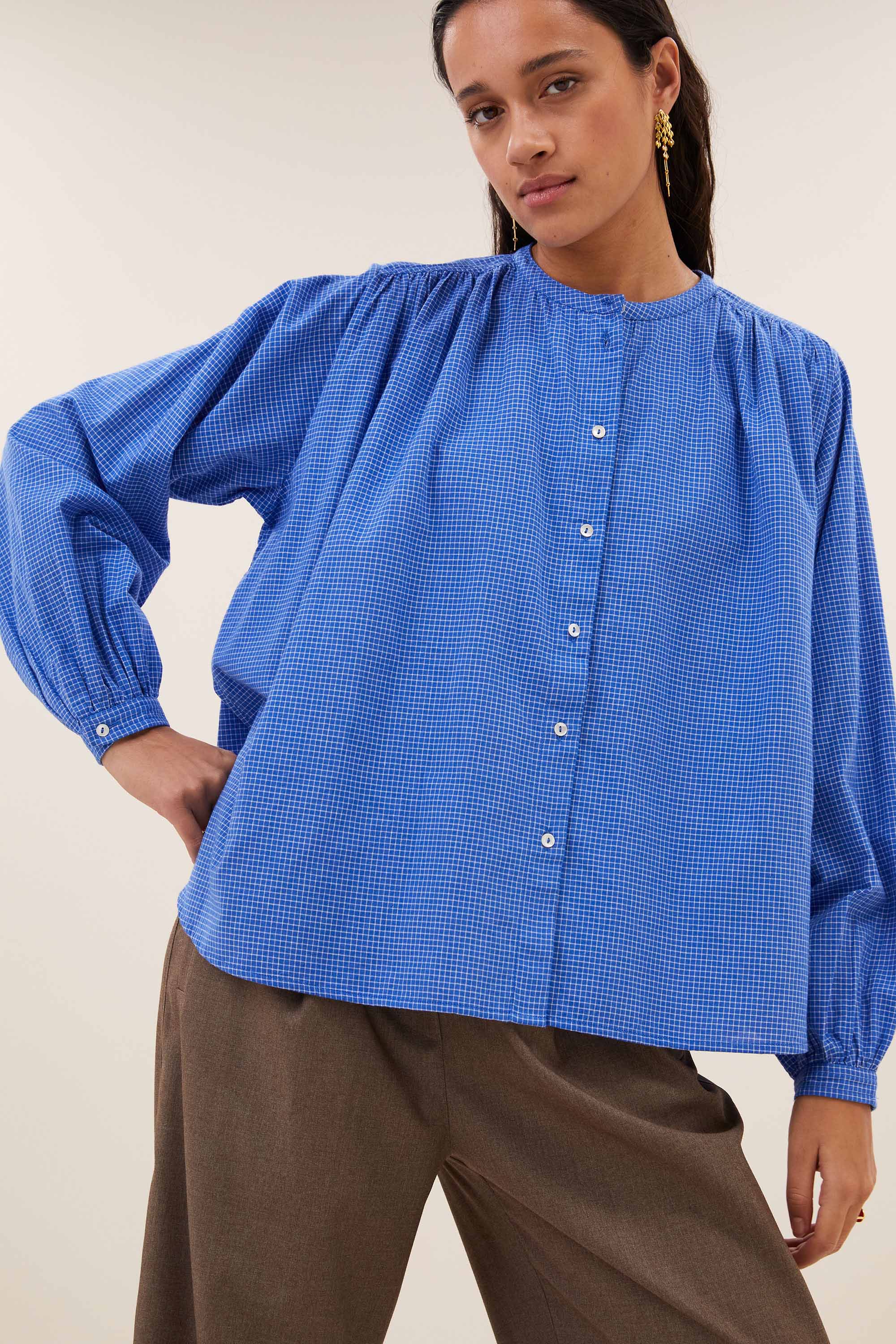 nyka blue check blouse | little blue check