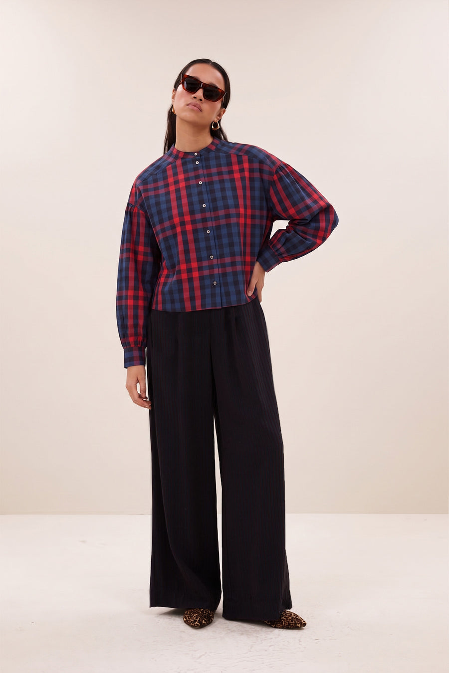 ella red check blouse | royal red check