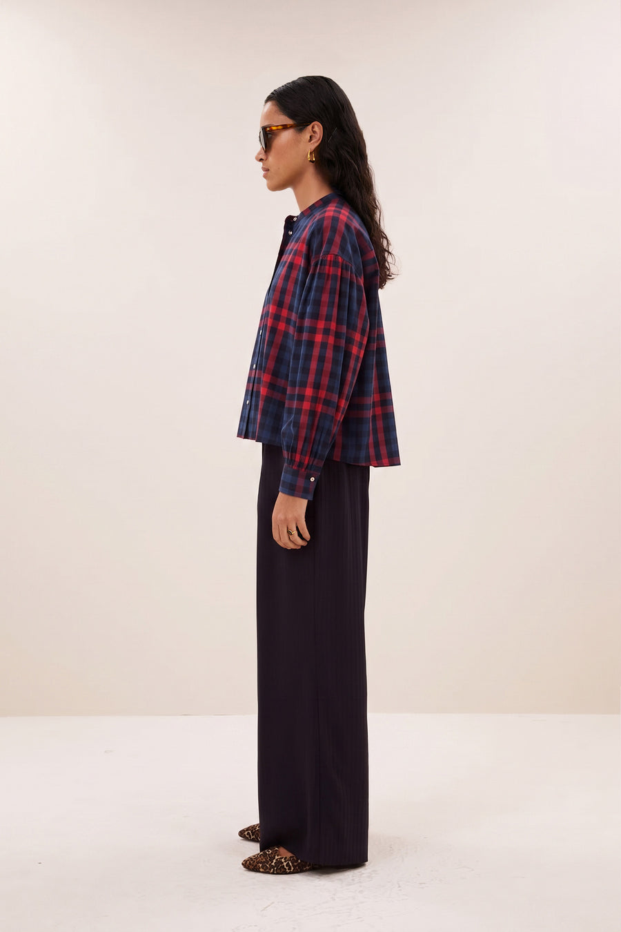 ella red check blouse | royal red check
