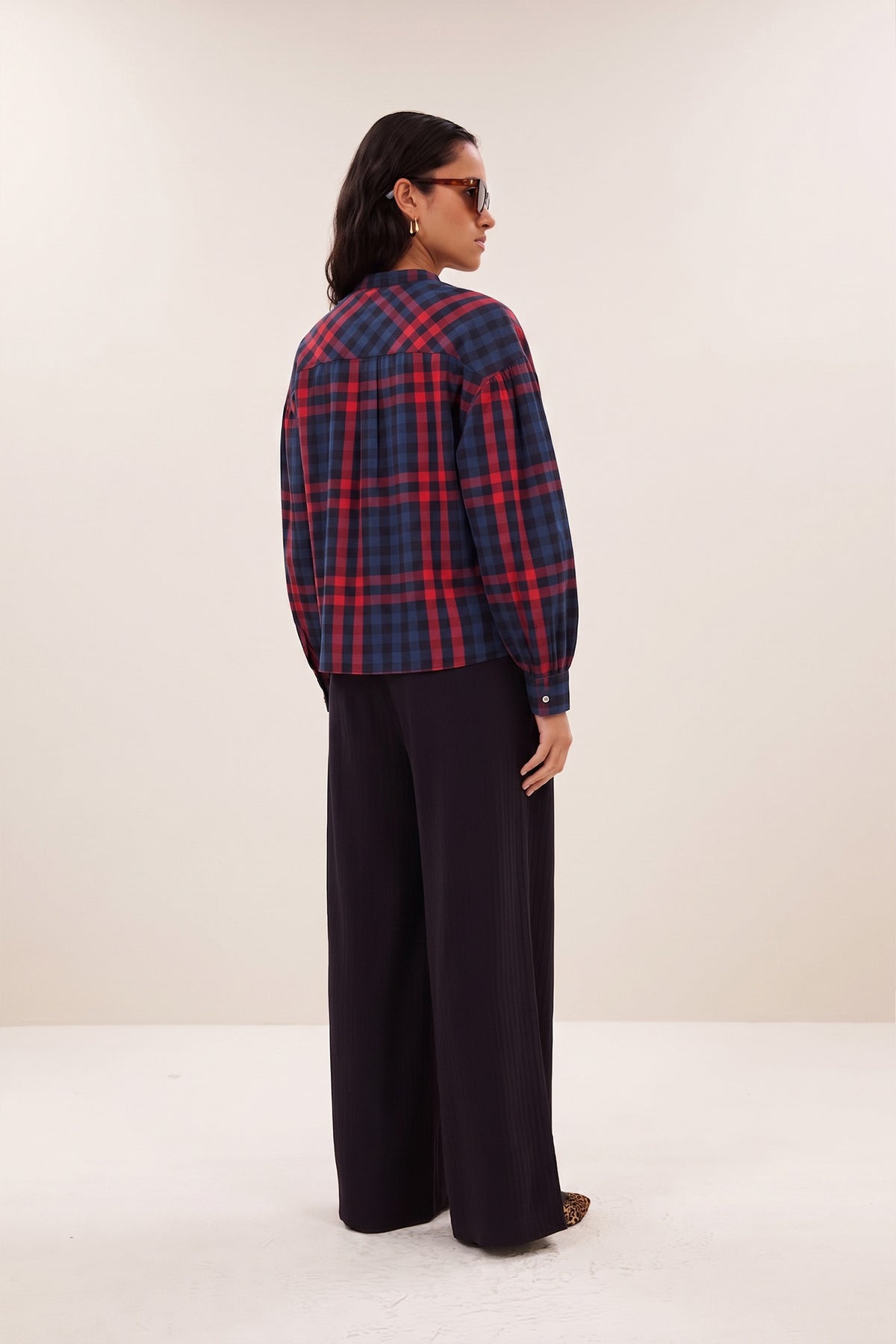 ella red check blouse | royal red check