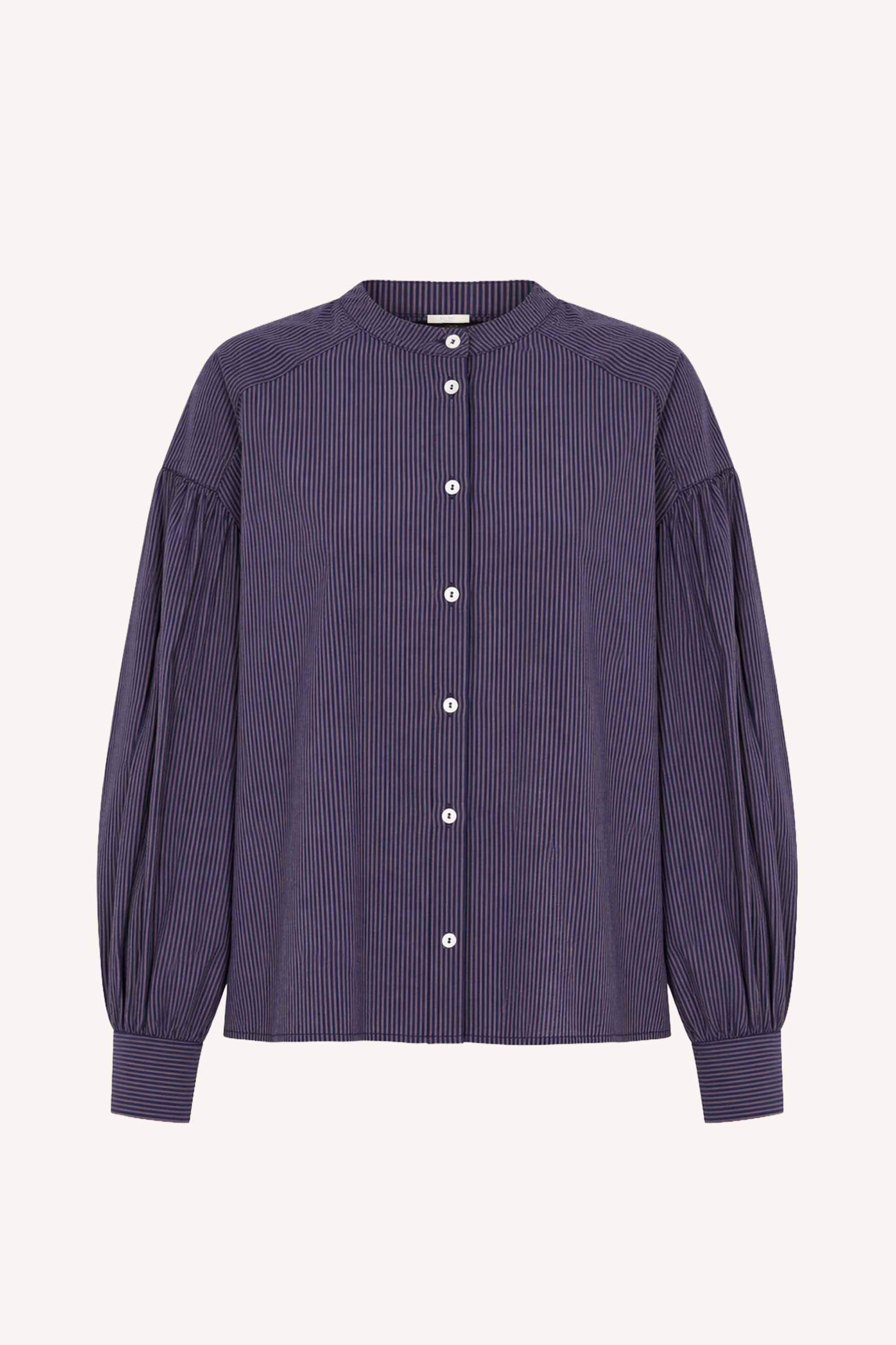 ella-stripe-blouse-tulsi-stripe-knoopsluiting-biologisch katoen-ronde halslijn-by-bar-productfoto