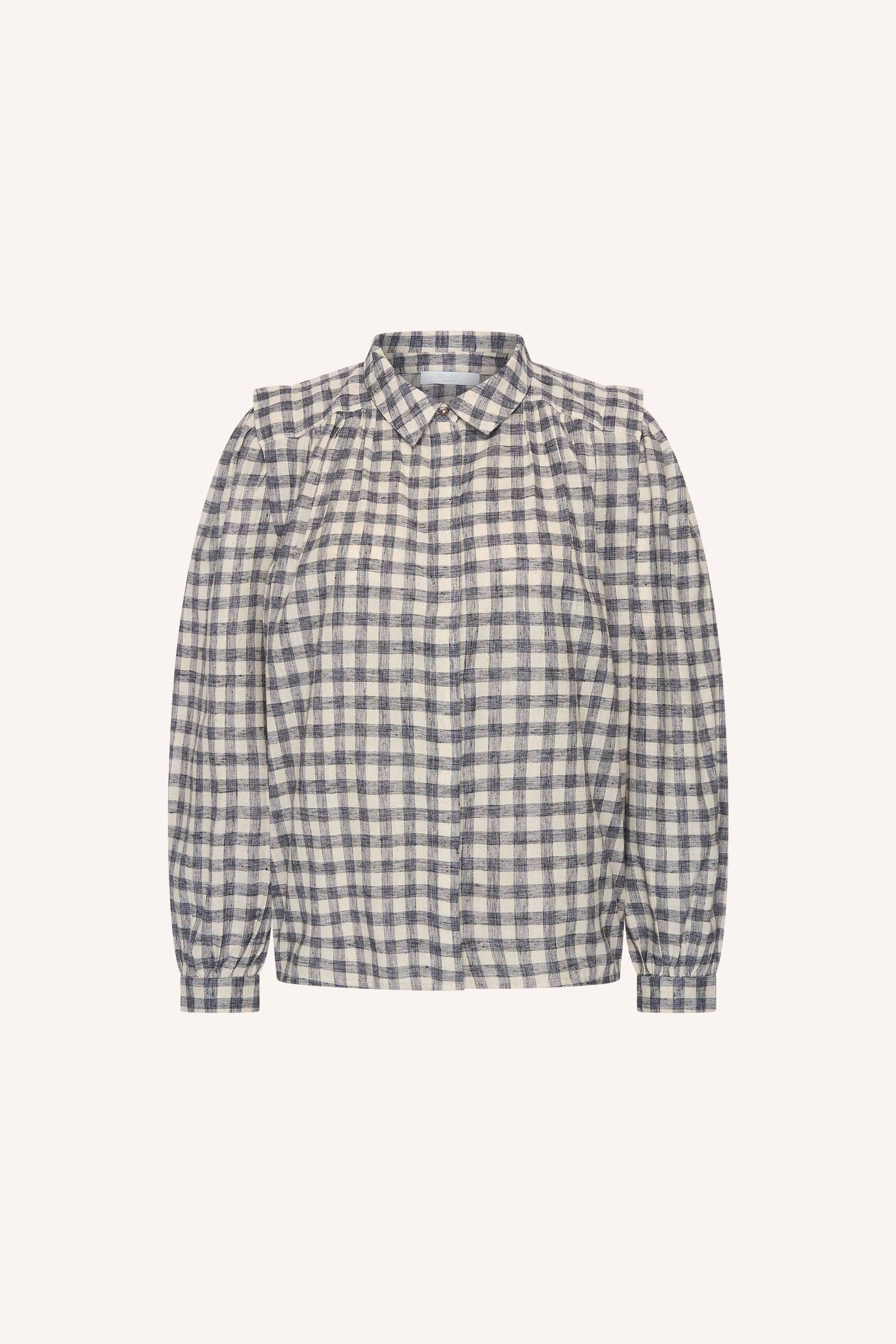 maia-check-blouse-ash-grey-check-all-time classic-ronde halslijn-statement print-by-bar-productfoto