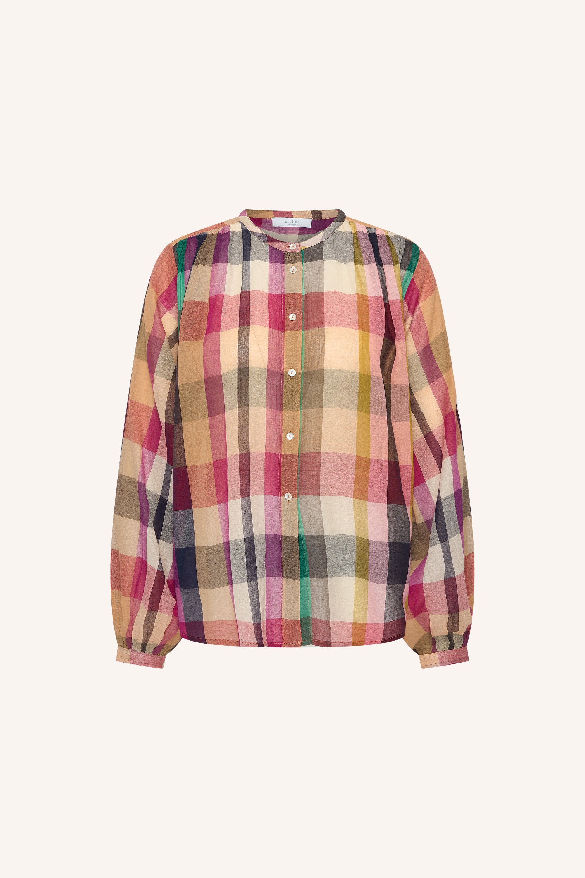 nyka-rainbow-blouse-rainbow-check-elk item is uniek-losvallende pasvorm-biologisch katoen-by-bar-productfoto