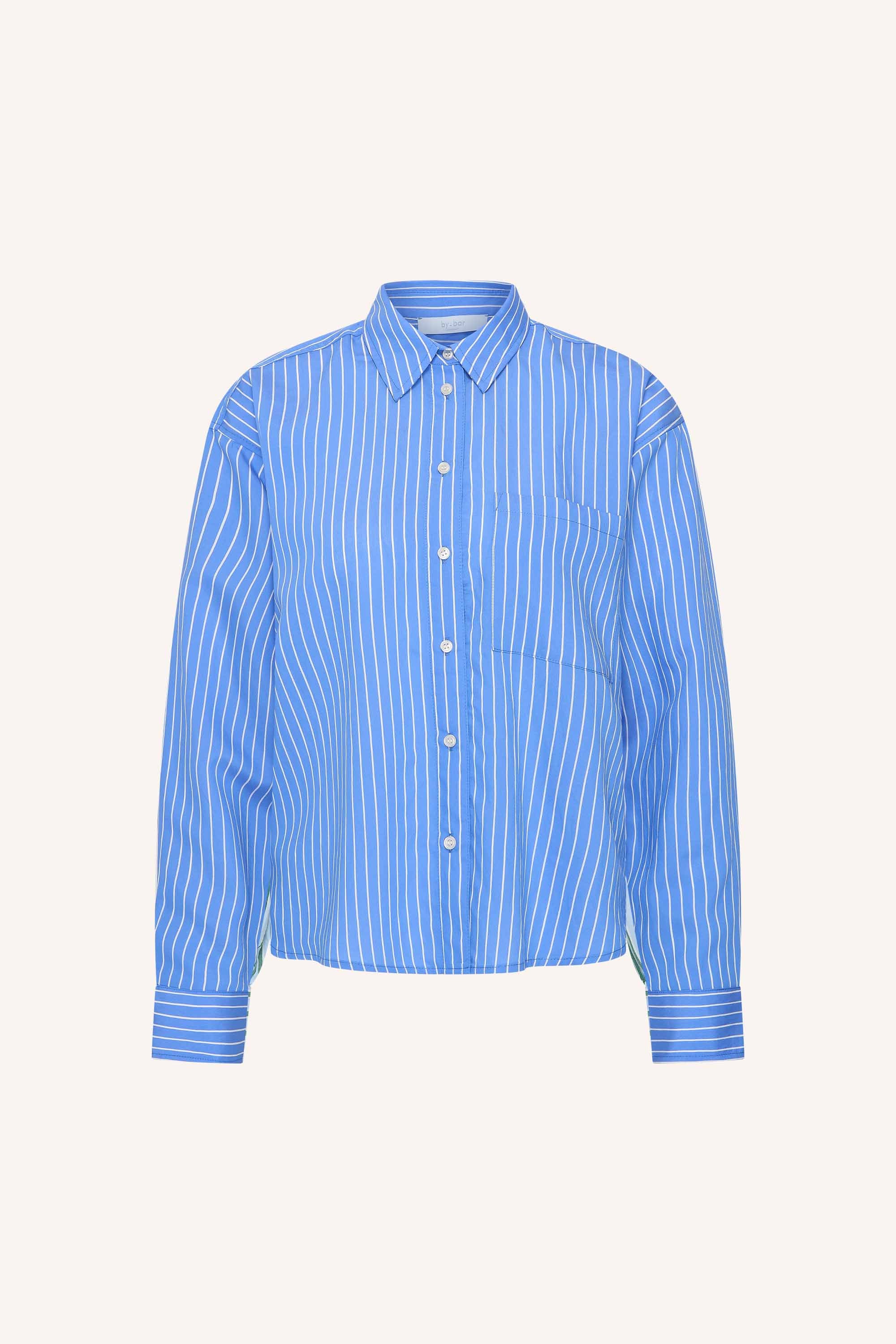 lise-stripe-blouse-azul-blue-stripe-1-all-time classic-knoopsluiting-opstaande kraag-by-bar-productfoto