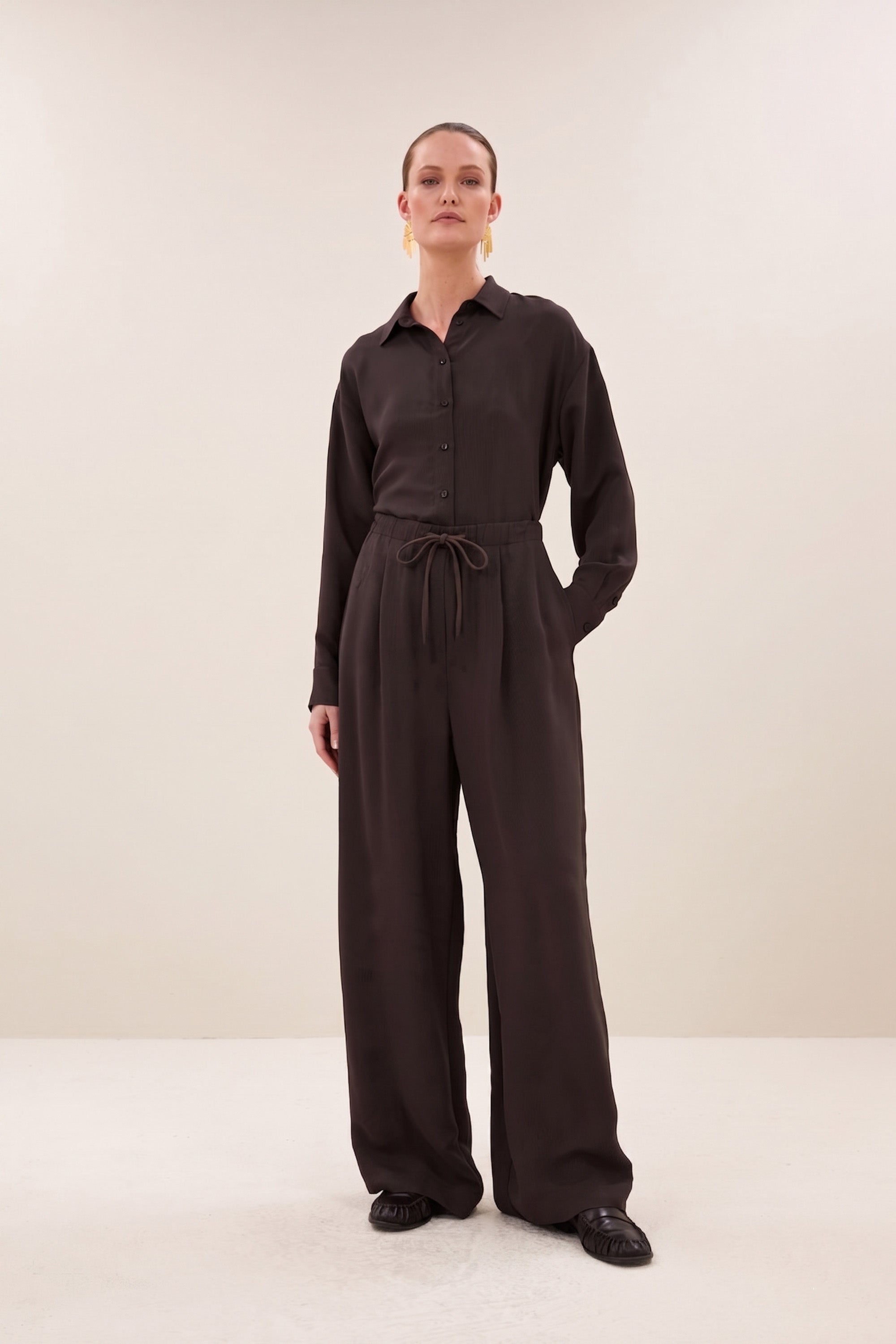 pelle satin stripe pants | espresso