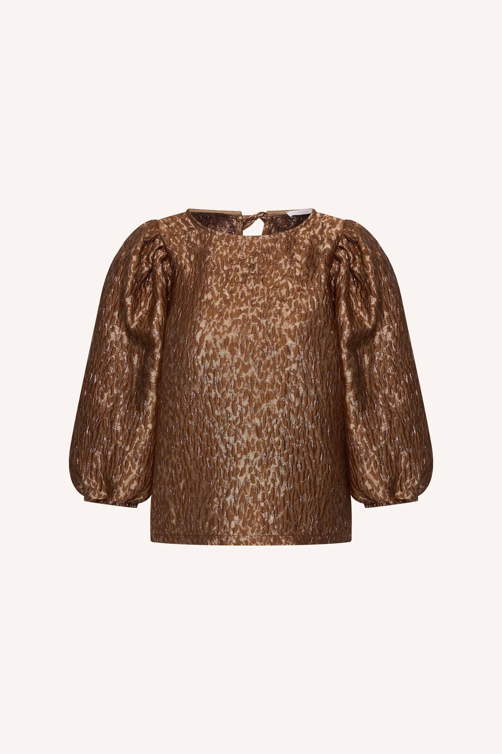 jet-sparkle-cheetah-blouse-copper-cheetah-pofmouwen-ronde halslijn-statement print-by-bar-productfoto