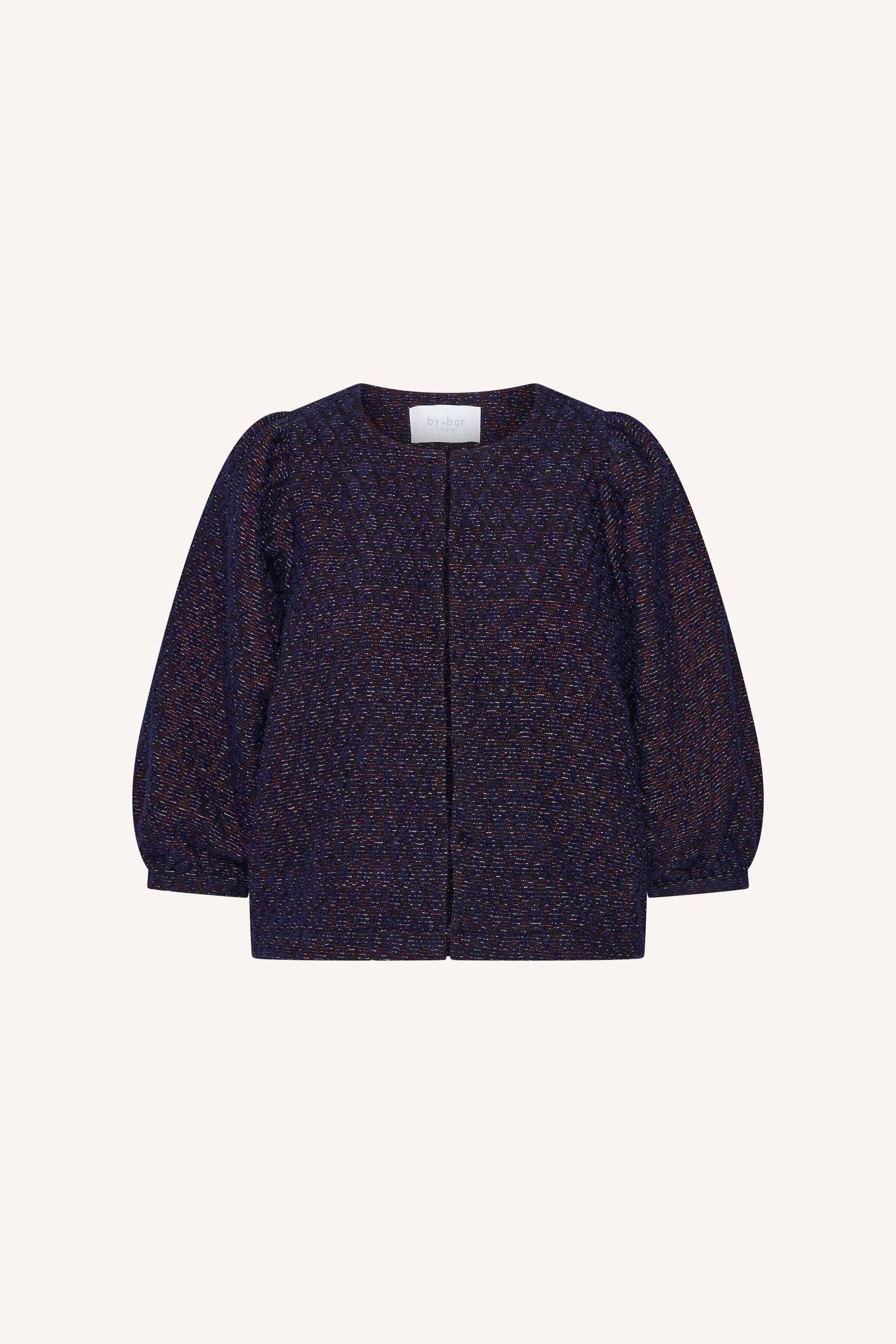 mauri-sparkle-blouse-diamond-check-verborgen haak-en-oogsluiting-pofmouwen-ronde halslijn-by-bar-productfoto