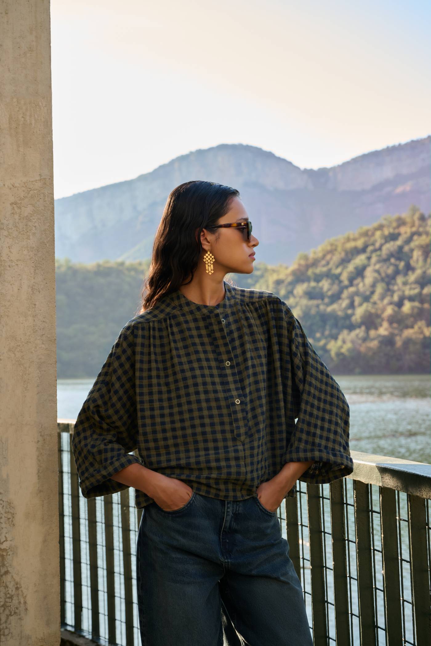 jess blouse | olive check