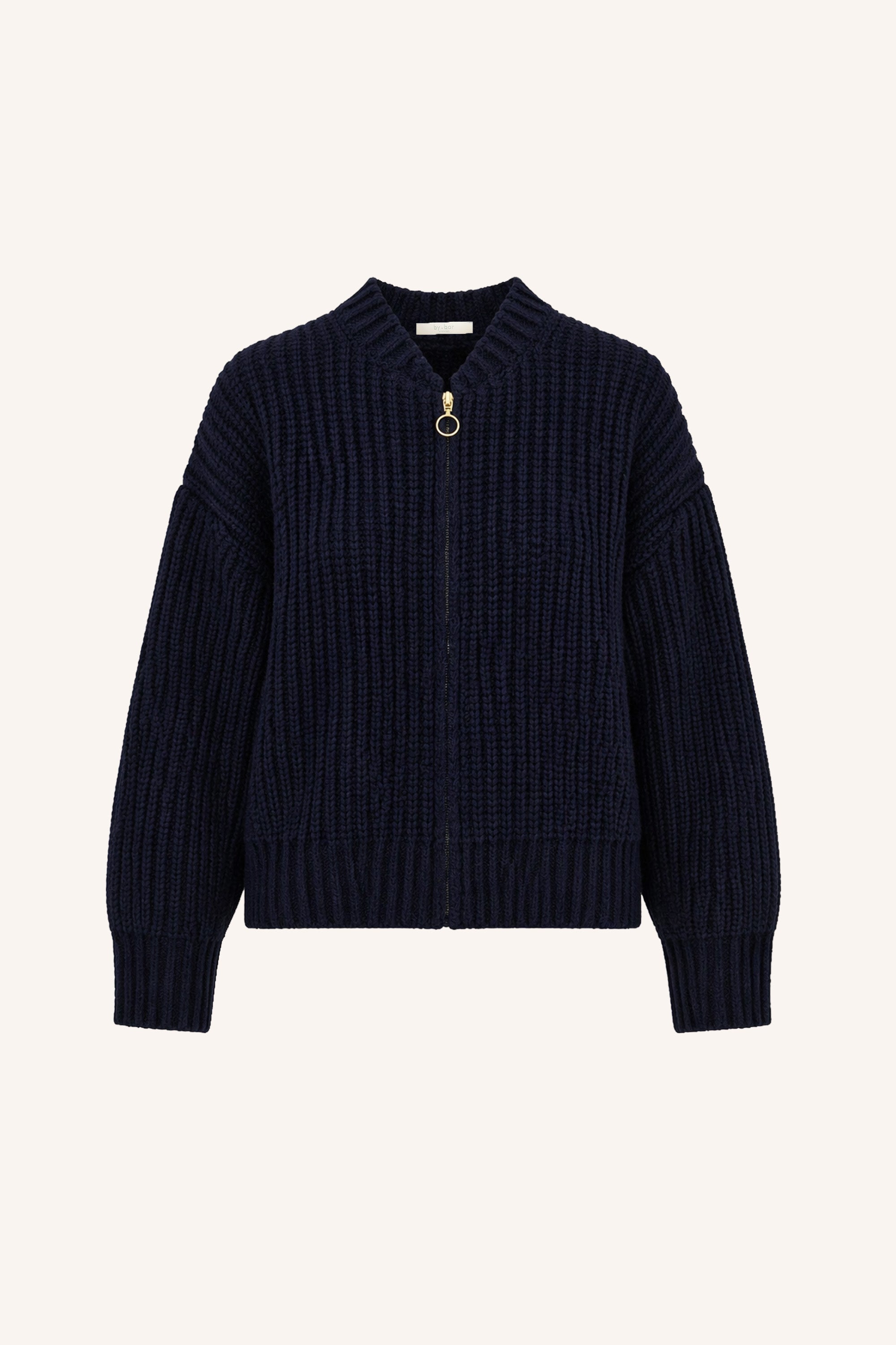 lavi-cardigan-midnight-ribpatroon-ronde halslijn-ritssluiting-by-bar-productfoto