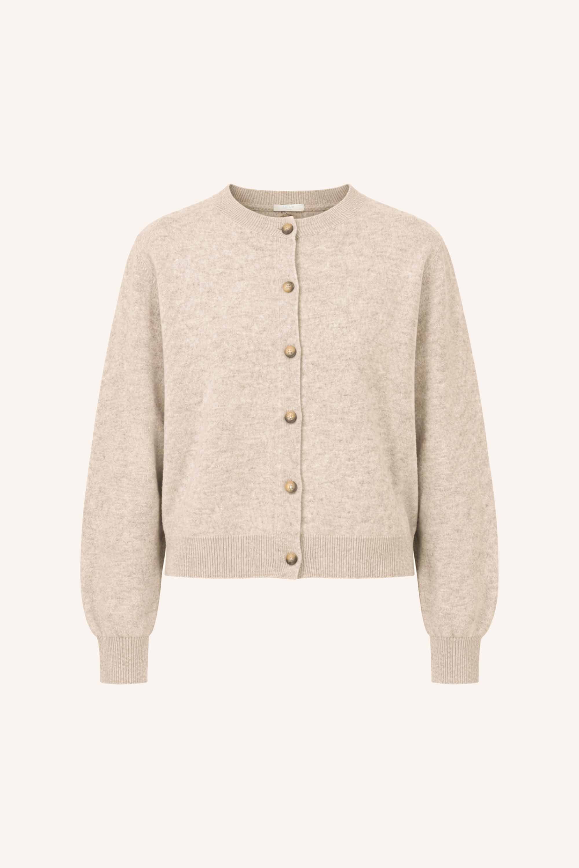 cleo-merino-cardigan-oyster-melee-merino wol-knoopsluiting-ronde halslijn-by-bar-productfoto