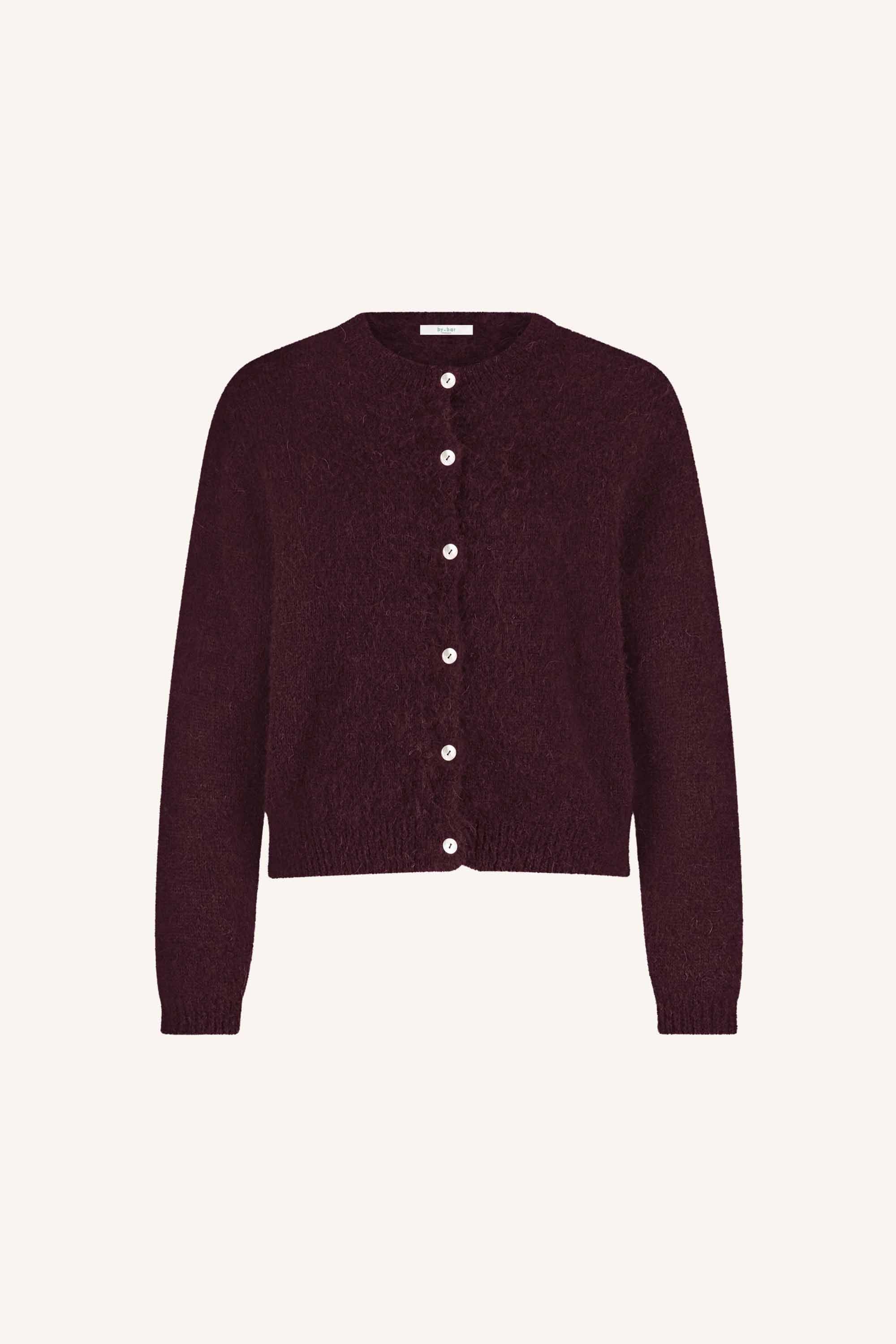 cleo-cardigan-deep-wine-all-time classic-knoopsluiting-ronde halslijn-by-bar-productfoto