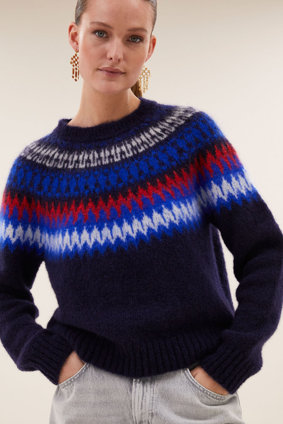 jackie-pullover-midnight-comfortabele draagervaring-gebreide patronen-mix van mohair-by-bar-detail