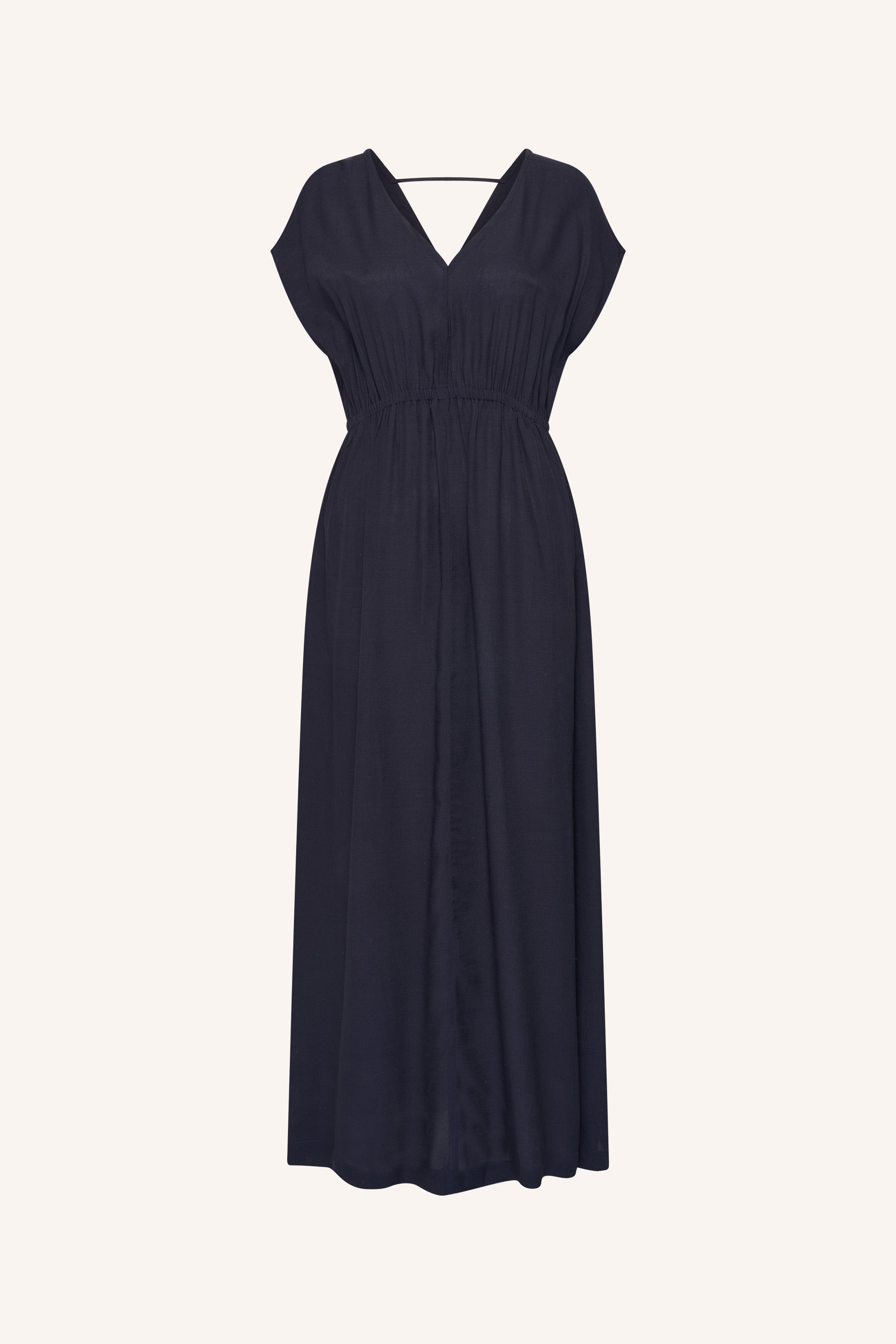 yuki-twill-dress-captain-blue-all-time classic-gemaakt door weefspecialist-v-halslijn-by-bar-productfoto