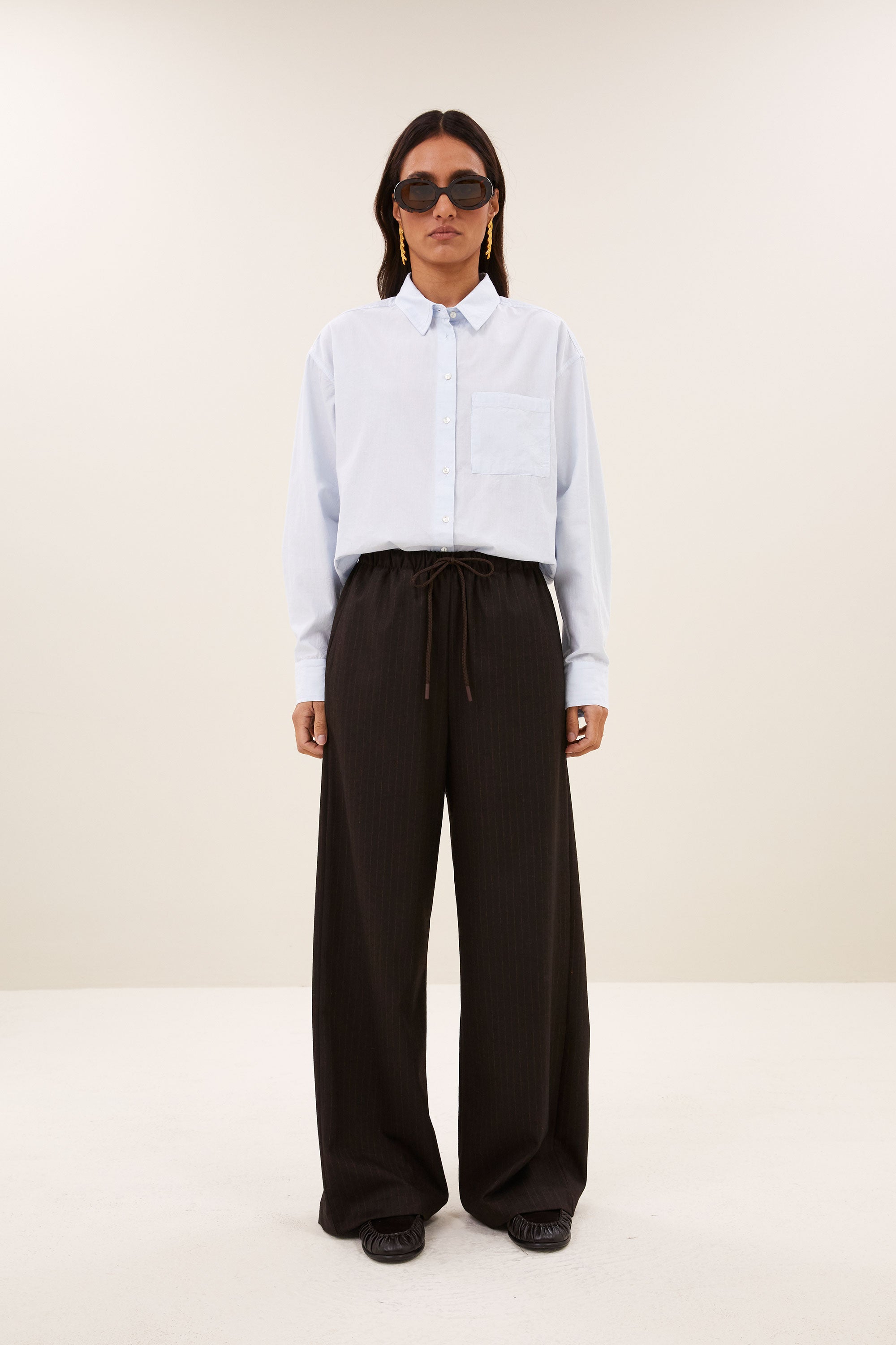 pelle pinstripe pants | brown pinstripe
