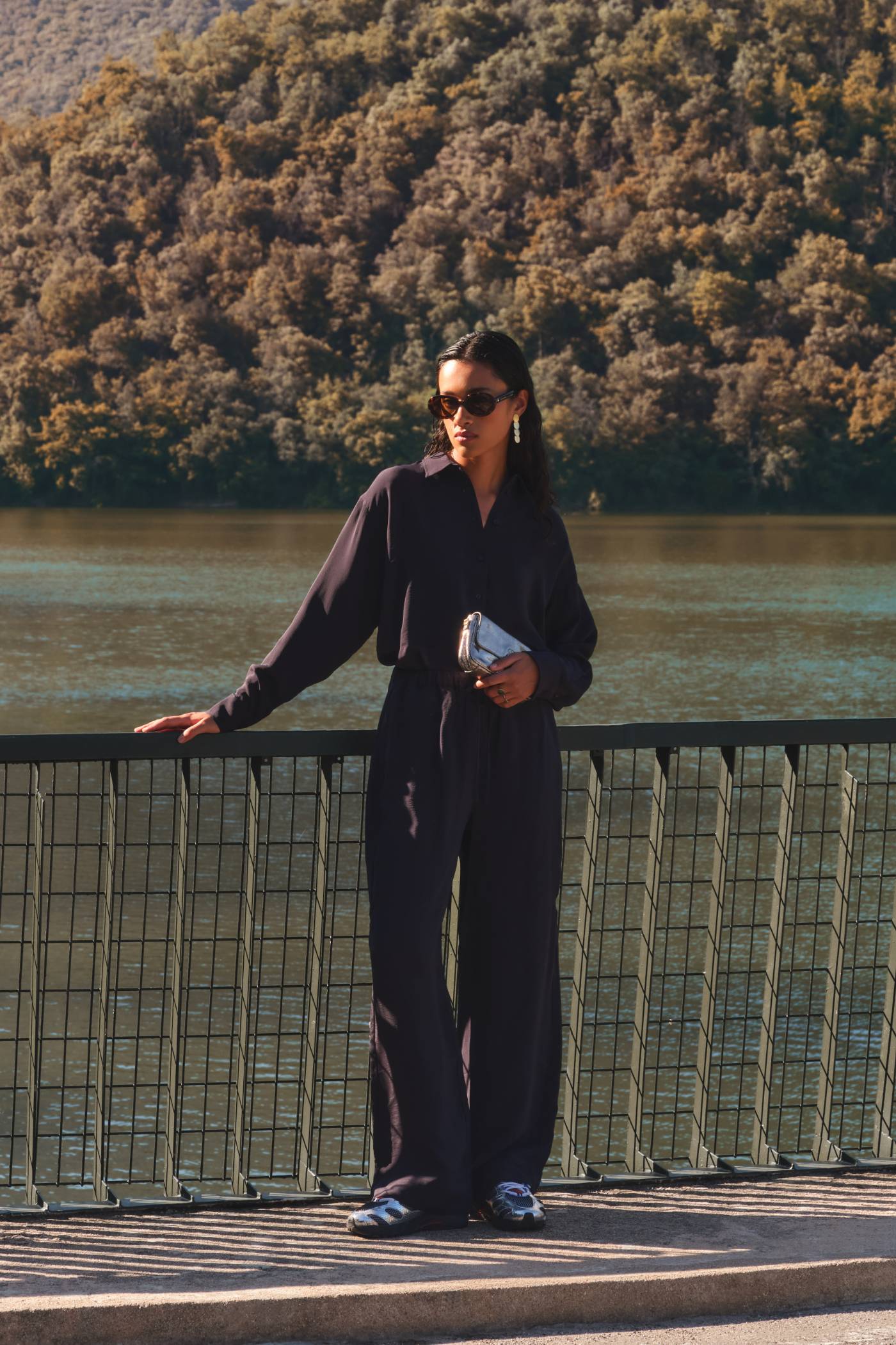 pelle satin stripe pants | night sky