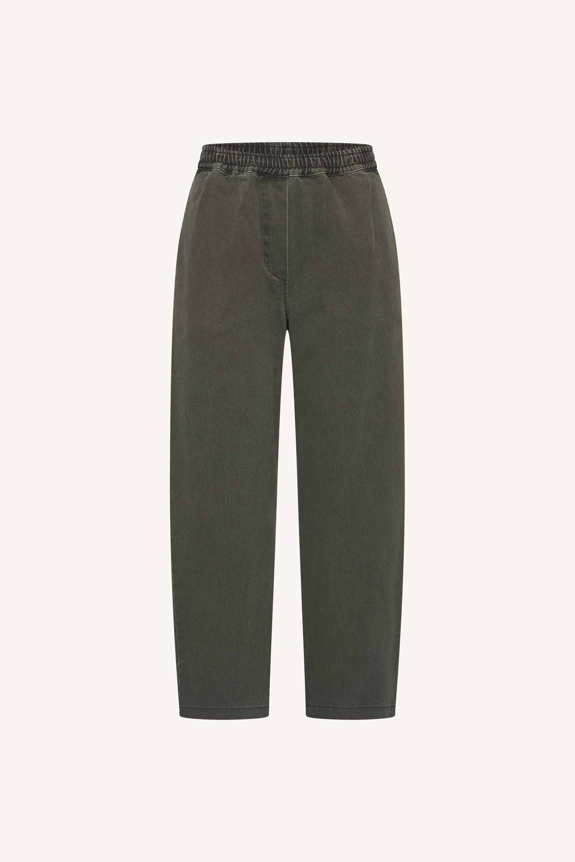 davi-pants-olive-katoen kwaliteit-elastieken band-losvallende pasvorm-by-bar-productfoto