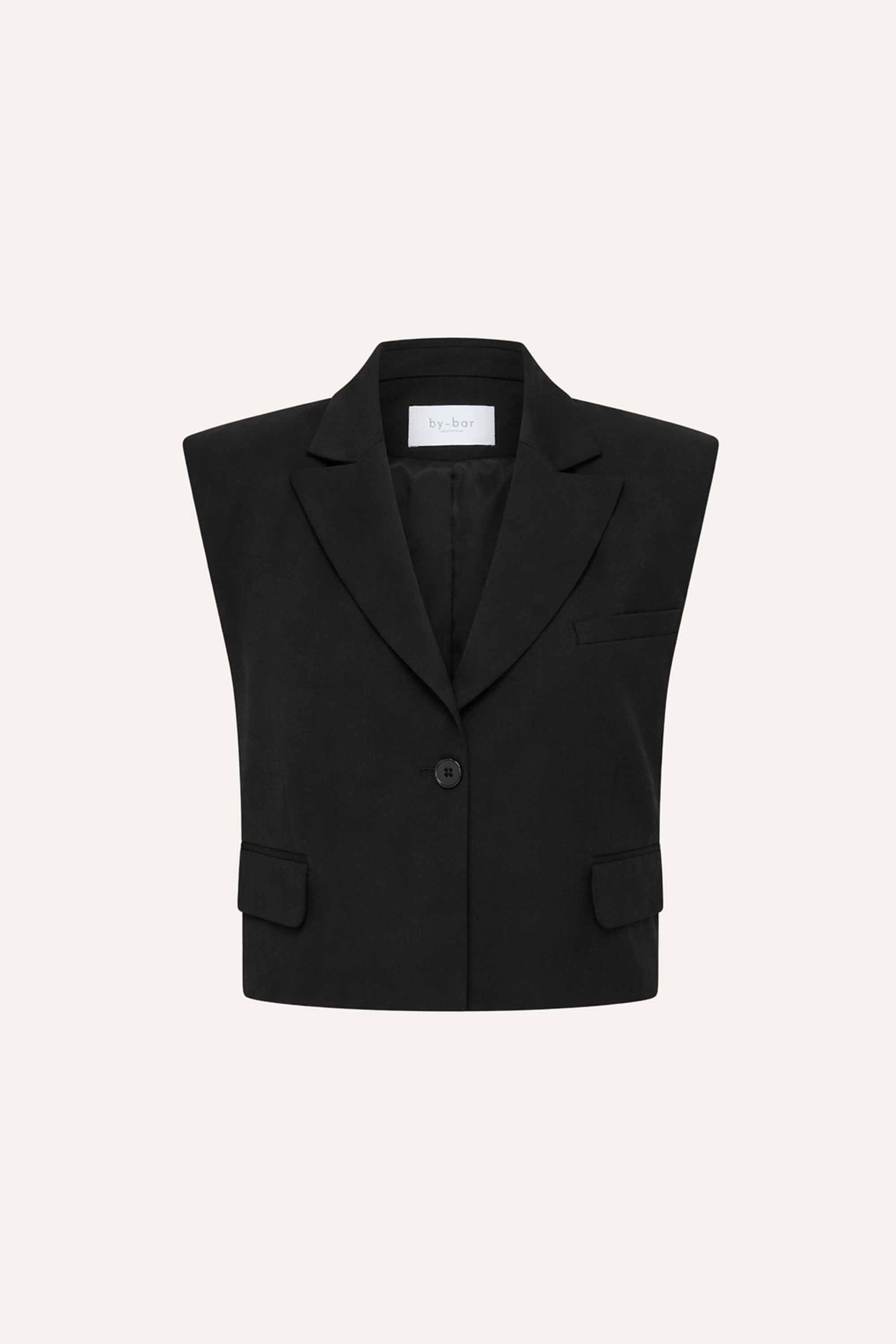 bobi-herringbone-gilet-black-all-time classic-knoopsluiting-draagbaar als set-by-bar-productfoto